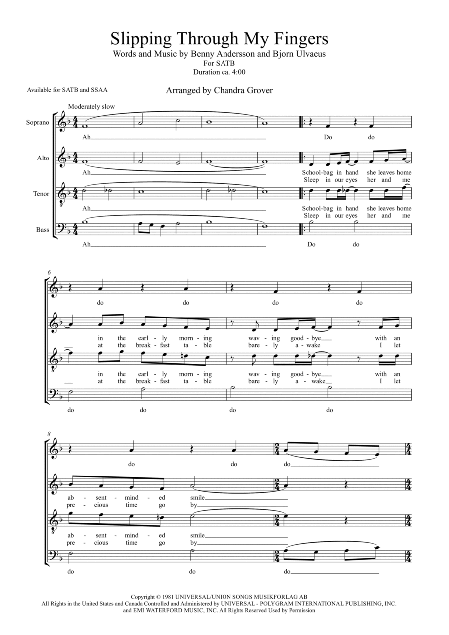 Slipping Through My Fingers 4-Part scores gallery preview page 1