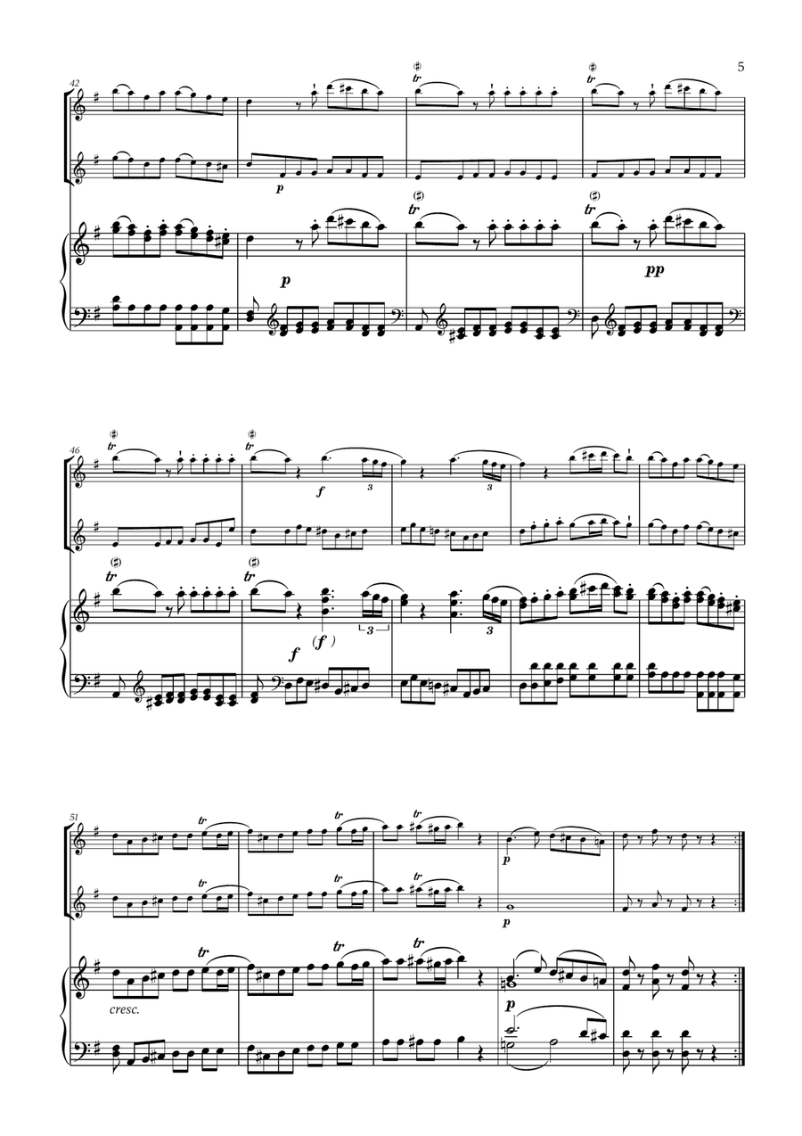 W. A. Mozart - Eine Kleine Nachtmusik (for Oboe, Flute and Piano) Woodwind Duet scores gallery preview page 5