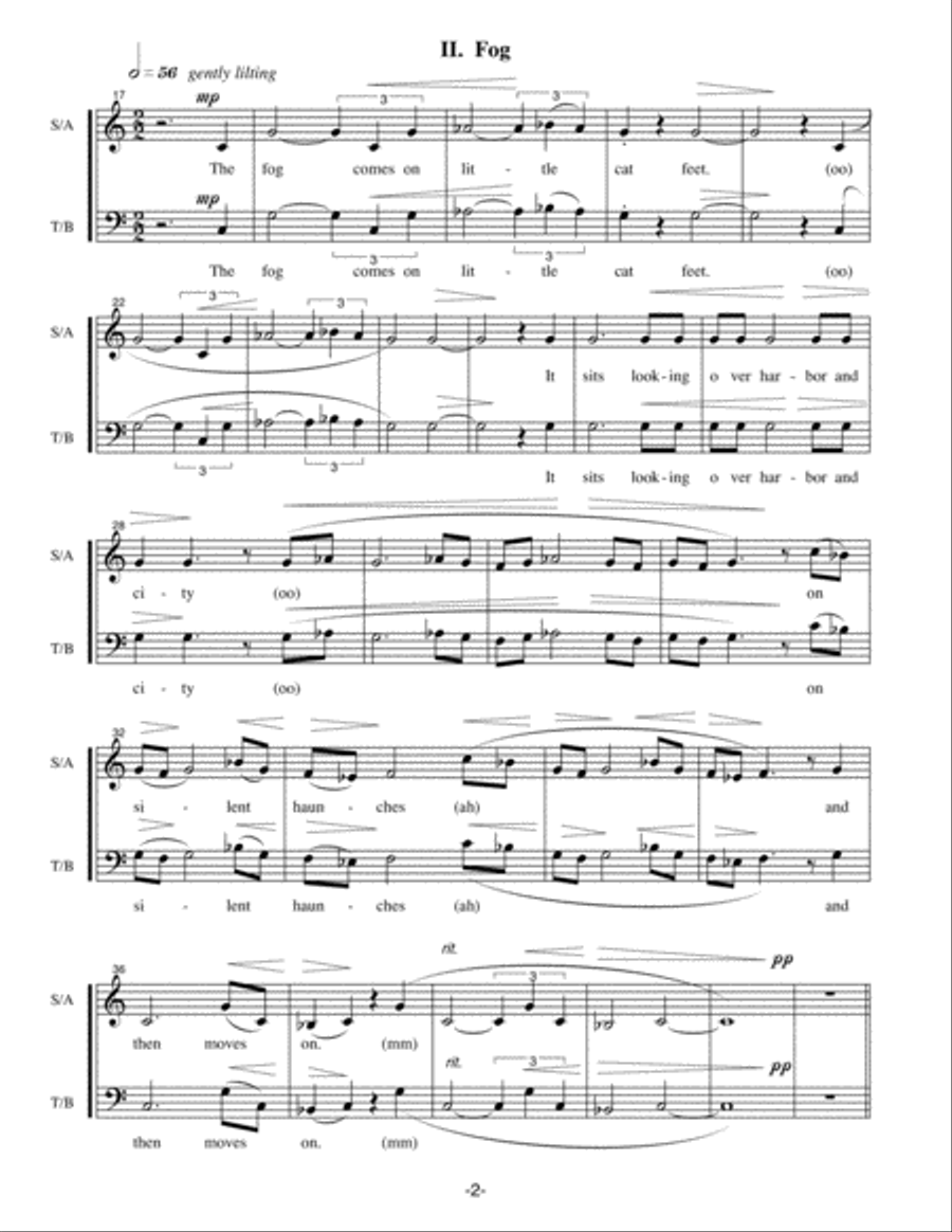 Three Short Sandburg Choruses for Unison Choir SA/TB TB scores gallery preview page 2