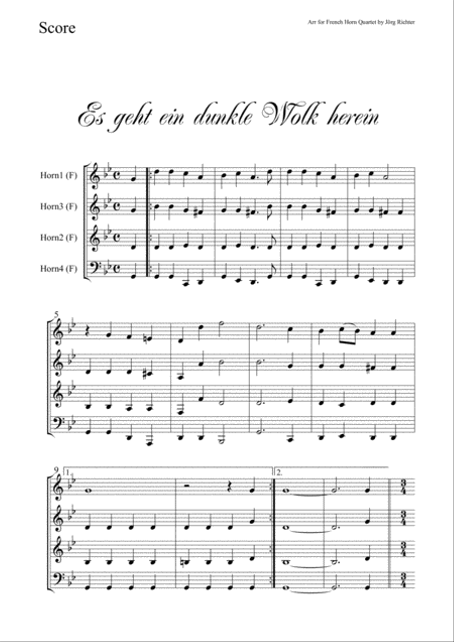 Es geht ein dunkle Wolk herein (A dark cloud enters) for French Horn Quartet Brass Quartet scores gallery preview page 2