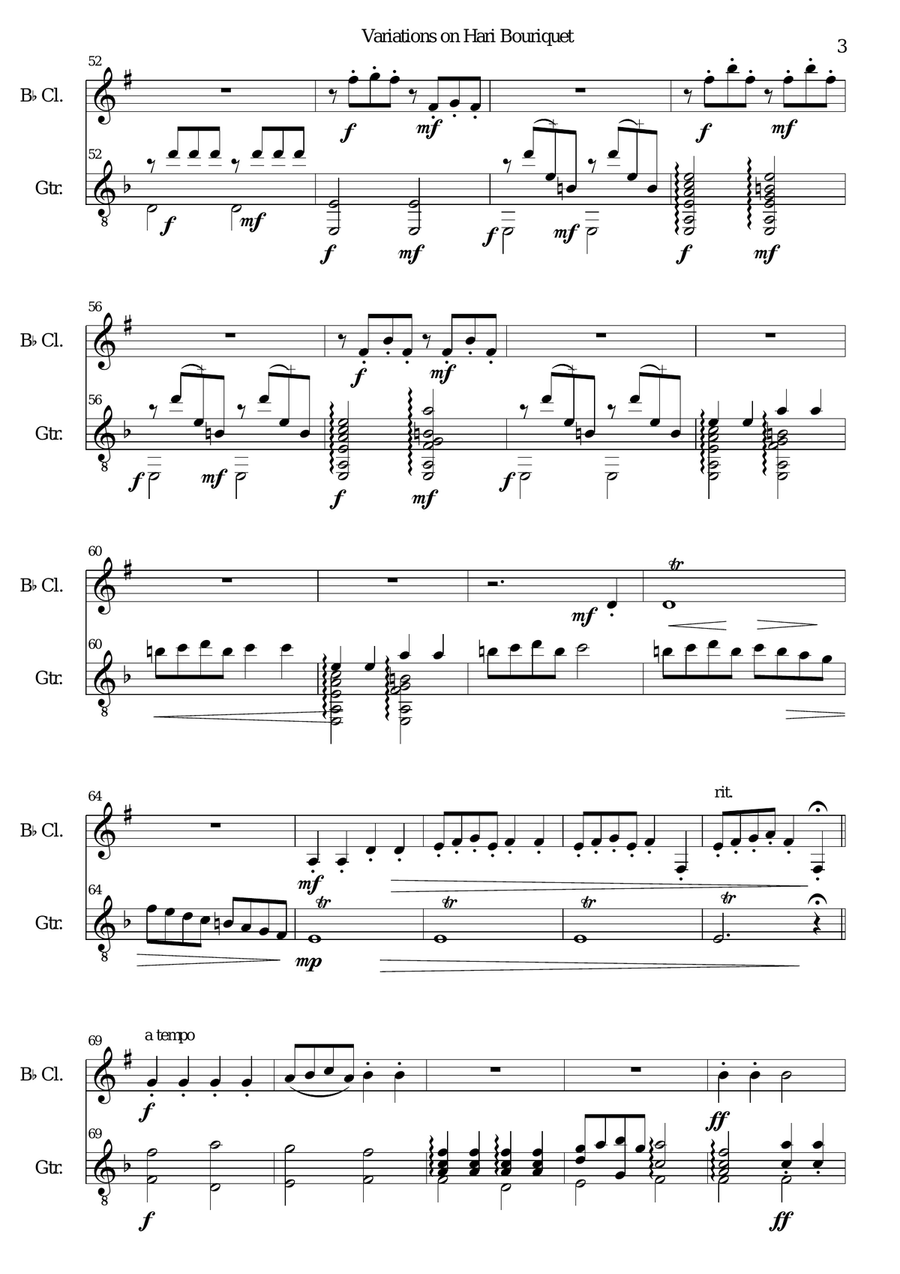 Variations on Hari Bouriquet for clarinet and guitar Clarinet scores gallery preview page 3