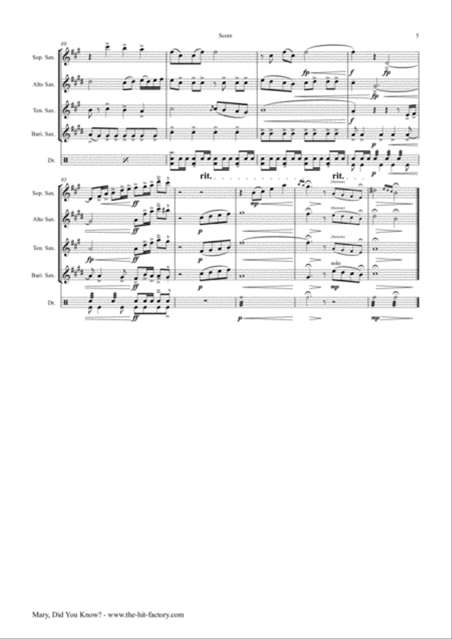 Mary, Did You Know? Saxophone Quartet scores gallery preview page 5