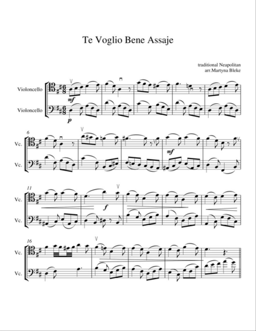Te Voglio Bene Assaje - 2 cellos Cello Solo scores gallery preview page 1