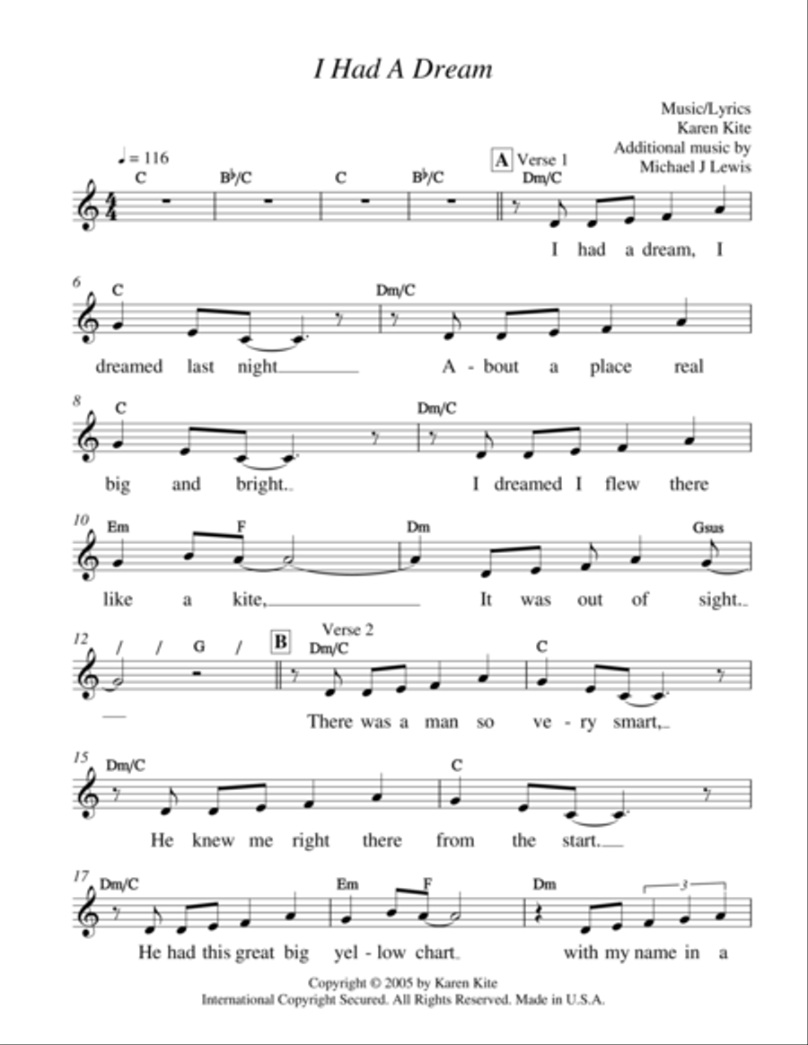 I Had a Dream Piano, Vocal, Guitar scores gallery preview page 1