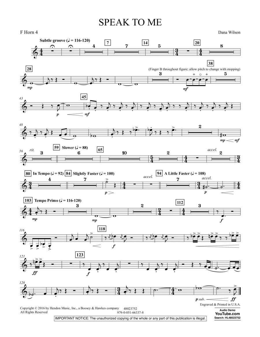 Speak to Me - F Horn 4 Horn scores gallery preview page 1