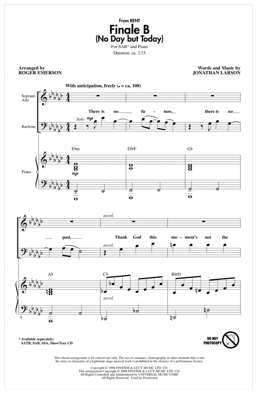Finale B (No Day But Today) 3-Part scores gallery preview page 1