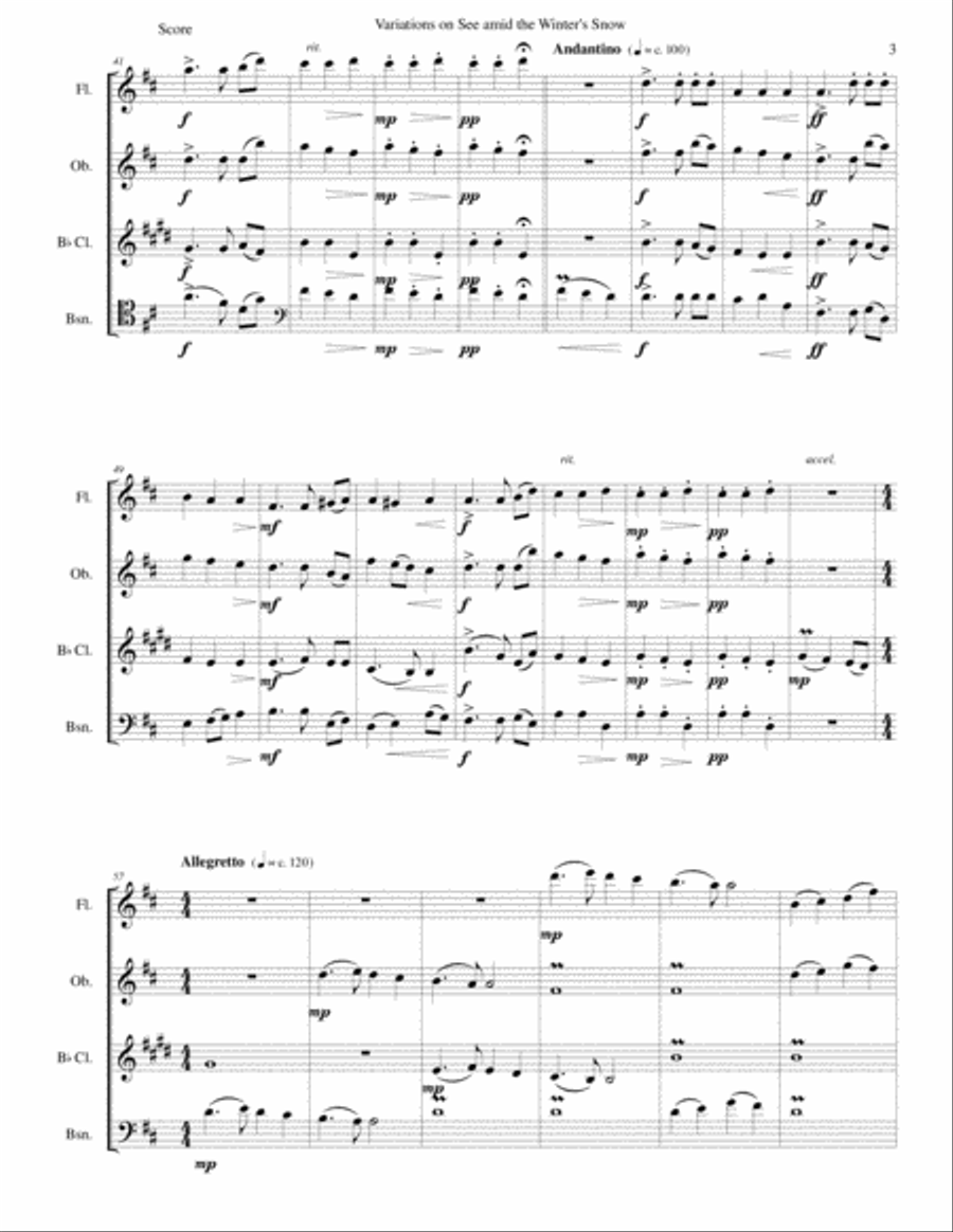 Variations on See amid the Winter's Snow for wind quartet Woodwind Quartet scores gallery preview page 3