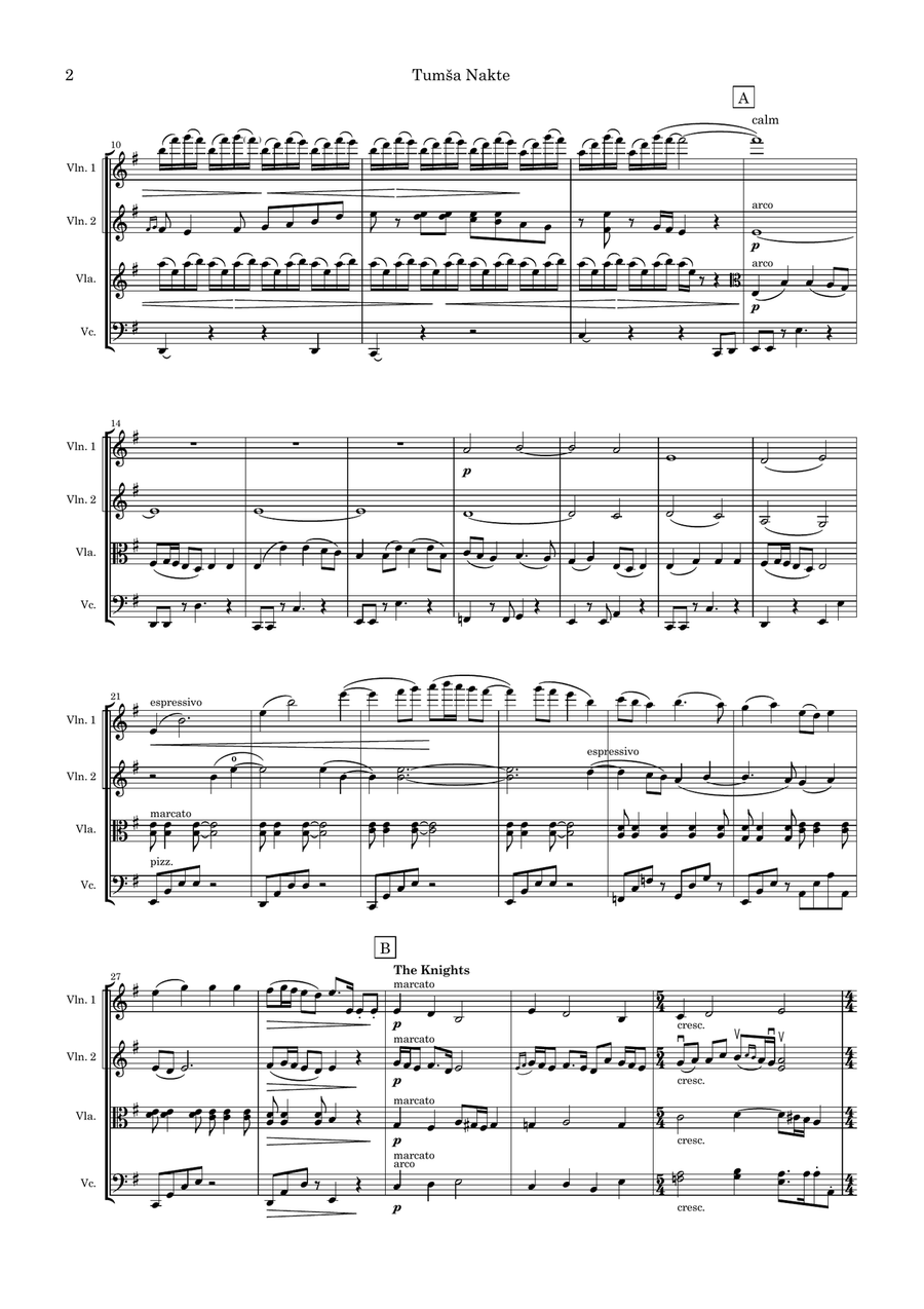 Tumša Nakte Tumša Nakte String Quartet scores gallery preview page 2