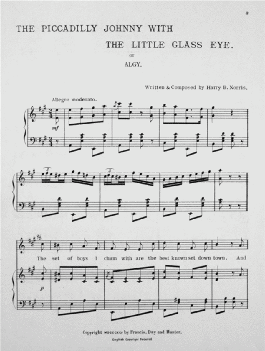 Vesta Tilley's New Songs. The Piccadilly Johnny With The Little Glass Eye, or, Algy Voice scores gallery preview page 2