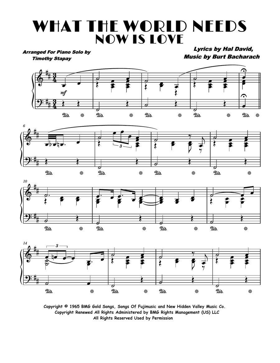 What The World Needs Now Is Love Piano Solo scores gallery preview page 1