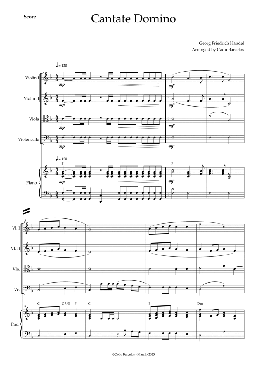 Cantate Domino - Handel (Strings Quartet) Piano and chords String Quartet scores gallery preview page 1