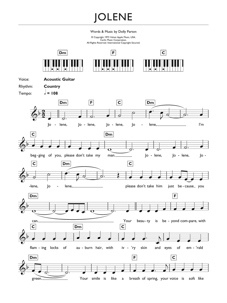 Jolene Piano scores gallery preview page 1