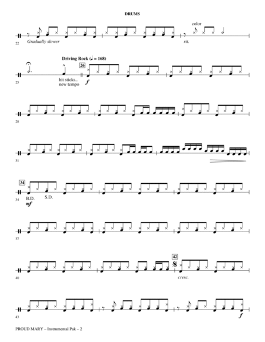 Proud Mary (arr. Kirby Shaw) - Drums Choir scores gallery preview page 2