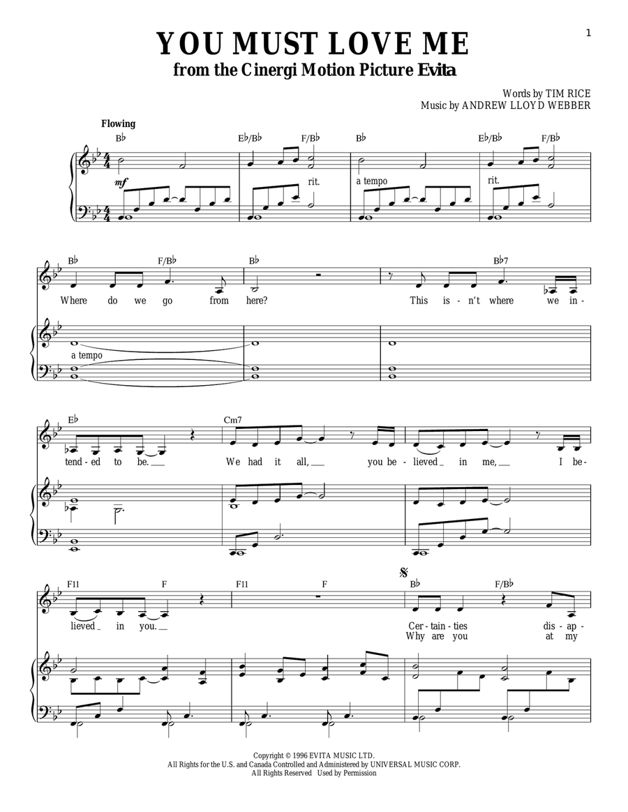 You Must Love Me You Must Love Me Piano, Vocal scores gallery preview page 1