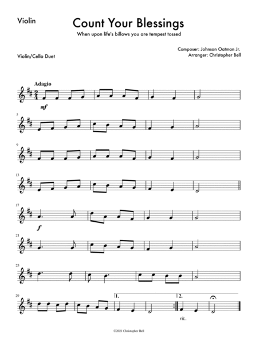 Count Your Blessings - Easy Violin/Cello Duet String Duet scores gallery preview page 2