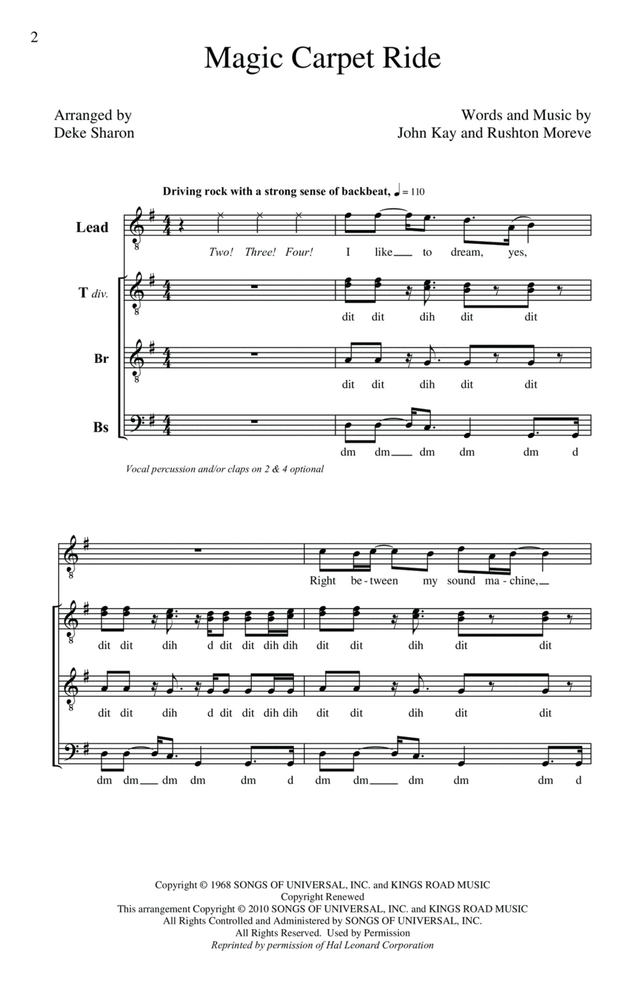 Magic Carpet Ride TTBB scores gallery preview page 1