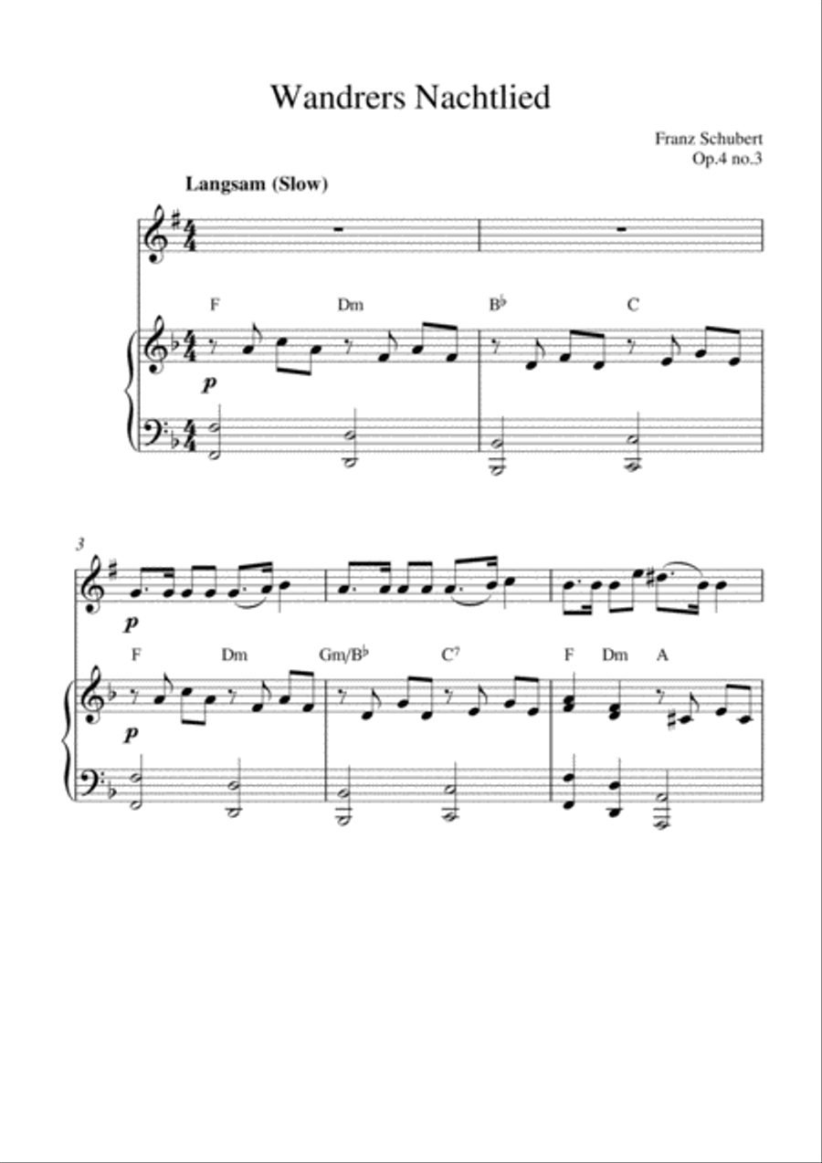 Wandrers Nachtlied (Op.4 no.3) (Bb clarinet solo and piano accompaniment) B-Flat Clarinet scores gallery preview page 1
