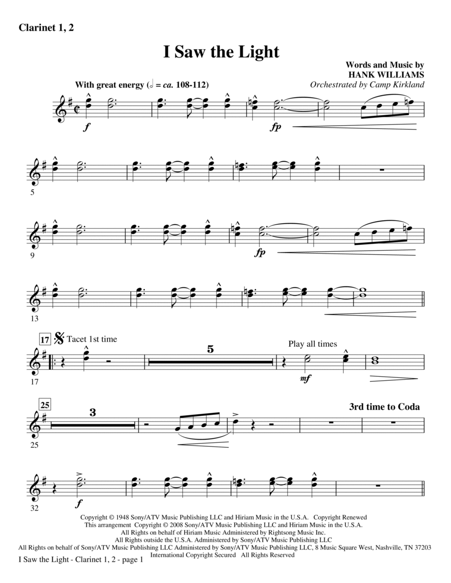 I Saw The Light - Bb Clarinet 1,2 Choir scores gallery preview page 1