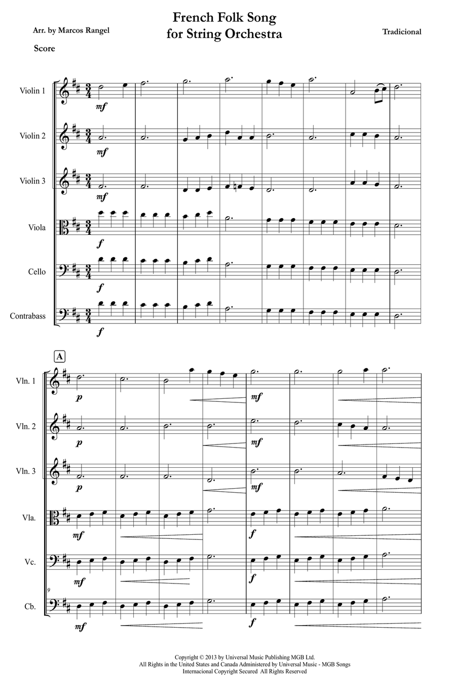 French Folk Song for String Orchestra Chamber Music scores gallery preview page 1