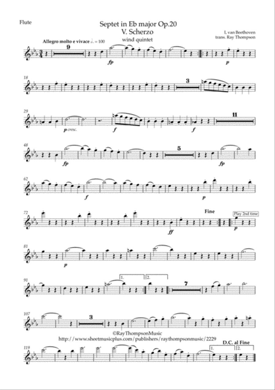 Beethoven: Septet in Eb major Op.20 Mvt.V Scherzo - wind quintet Woodwind Quintet scores gallery preview page 5