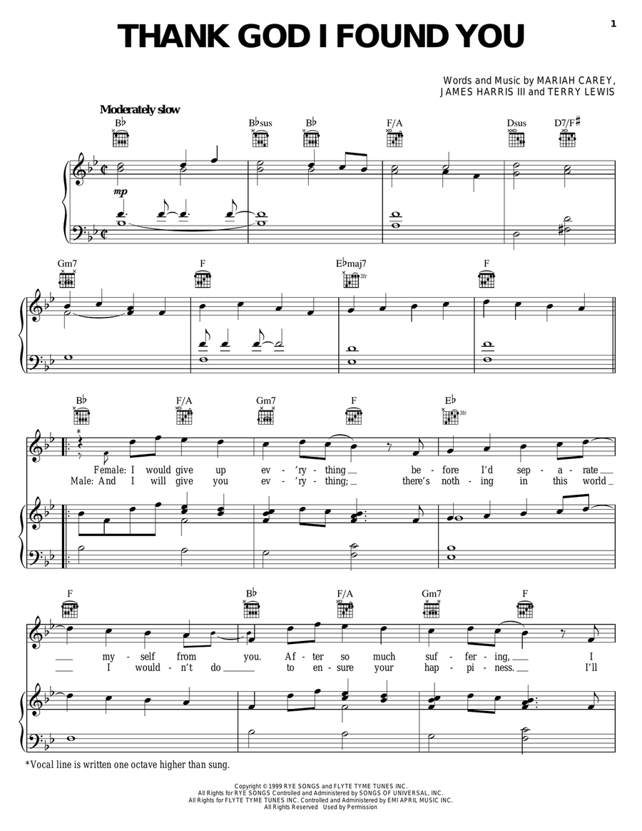 Thank God I Found You Piano, Vocal, Guitar scores gallery preview page 1