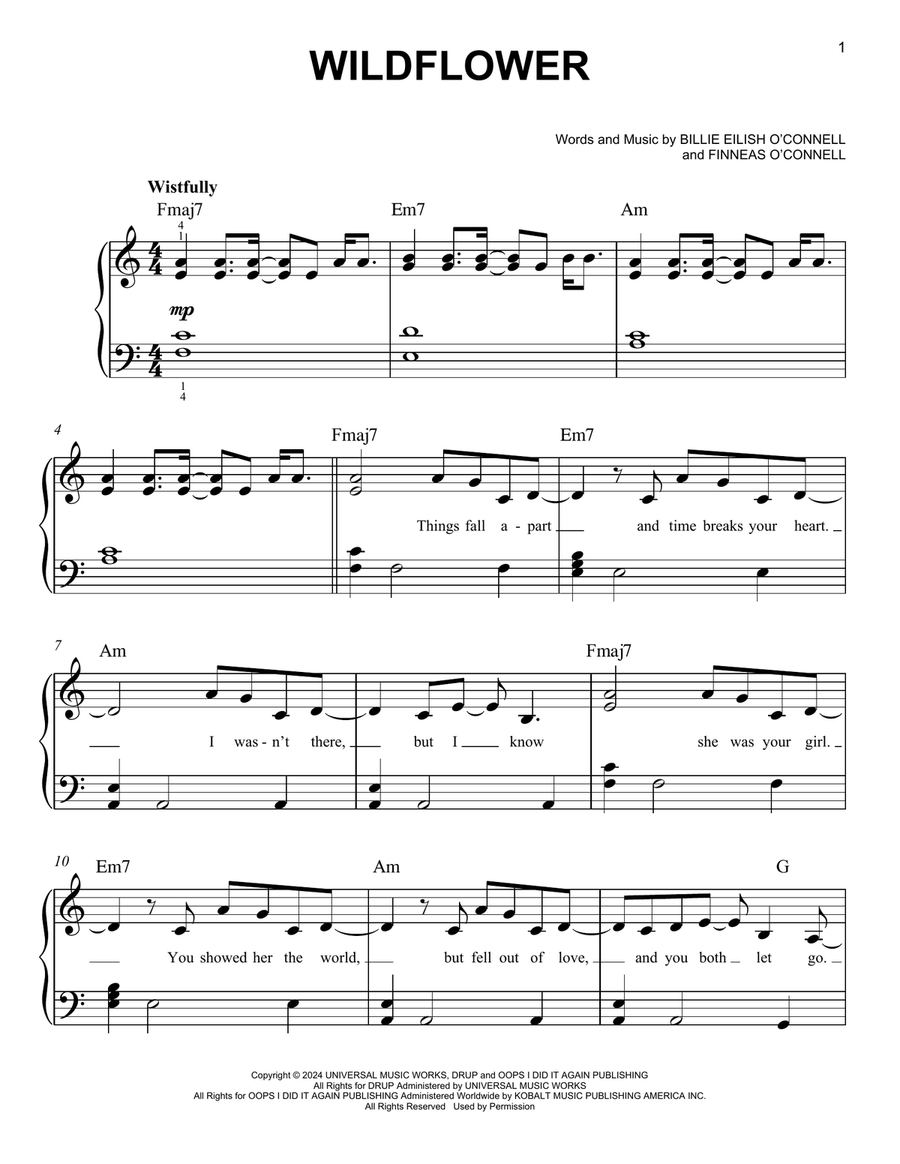 WILDFLOWER Easy Piano scores gallery preview page 1