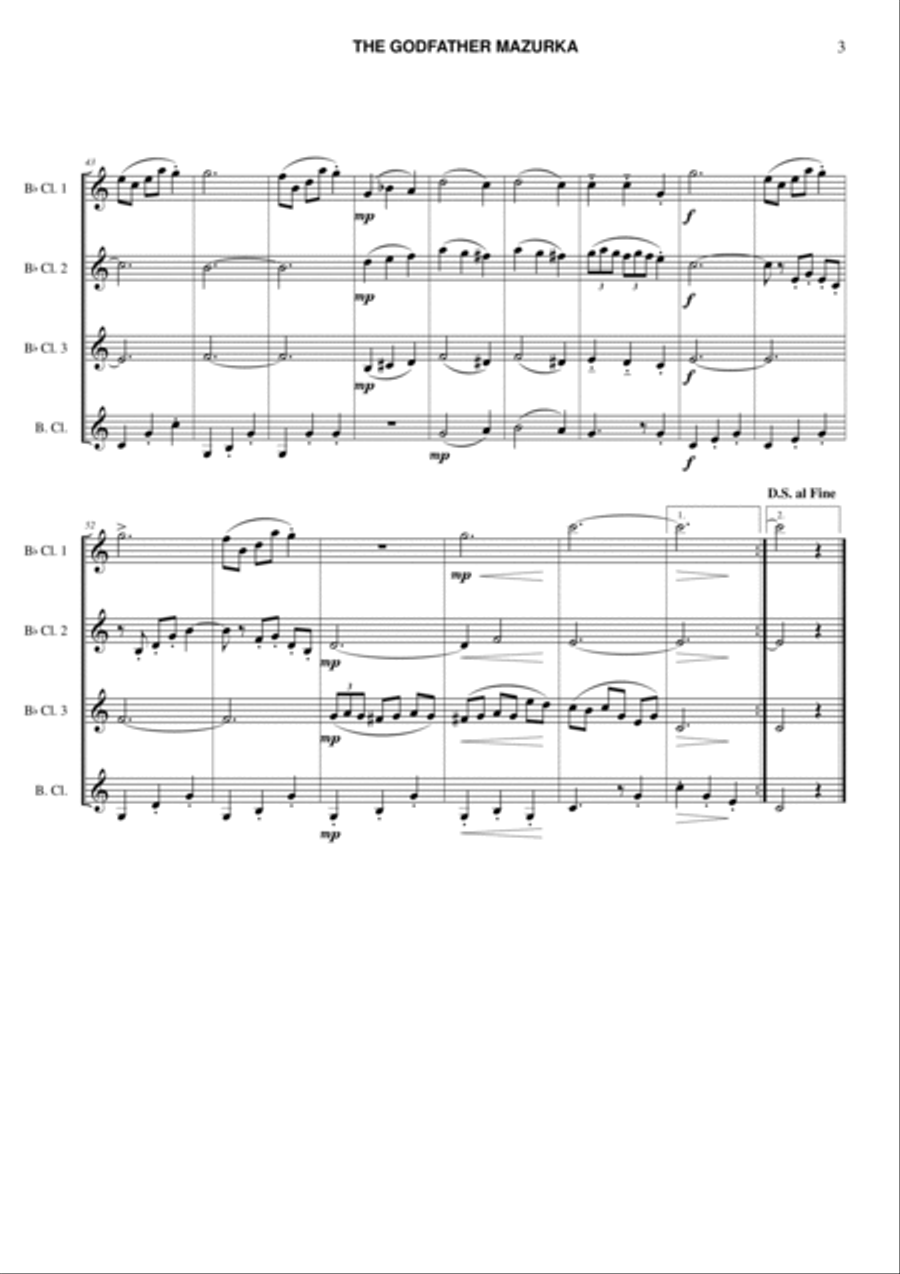 The Godfather Mazurka Clarinet Quartet scores gallery preview page 3