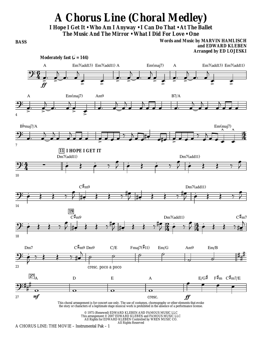 A Chorus Line (Medley) (arr. Ed Lojeski) - Bass