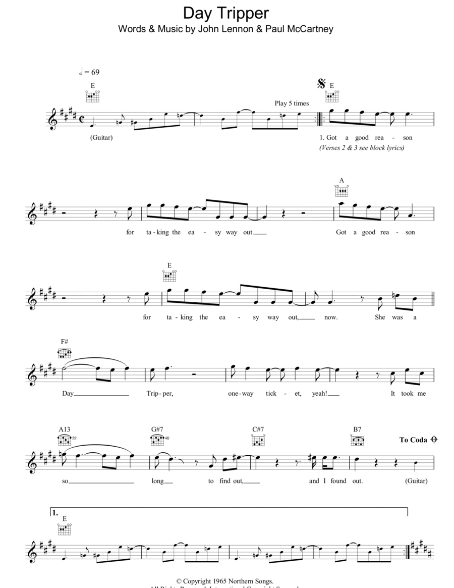 Day Tripper Piano scores gallery preview page 1