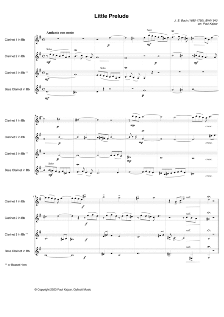 Little Prelude, BWV 940 (Clarinet Quartet) Clarinet Quartet scores gallery preview page 2