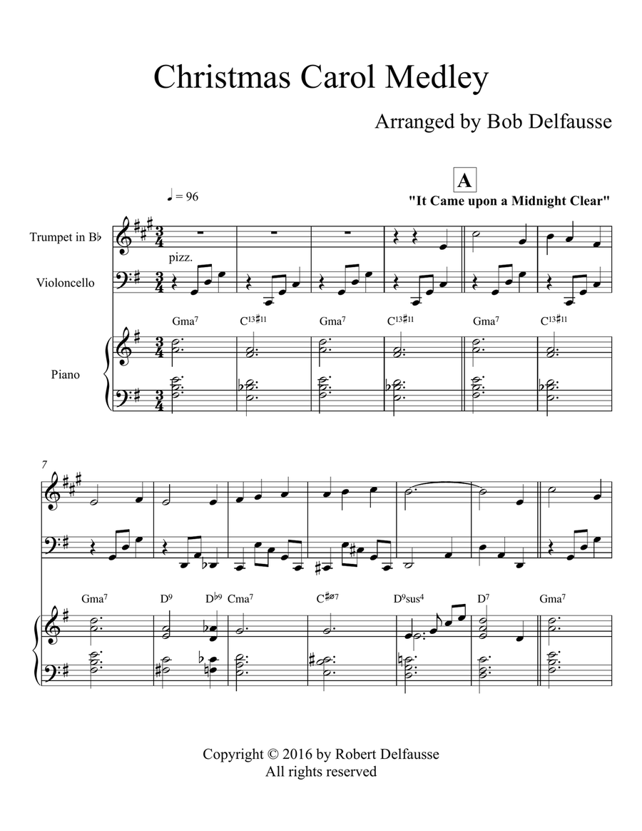 Christmas Carol Medley, for trumpet, cello, and piano Small Ensemble scores gallery preview page 2