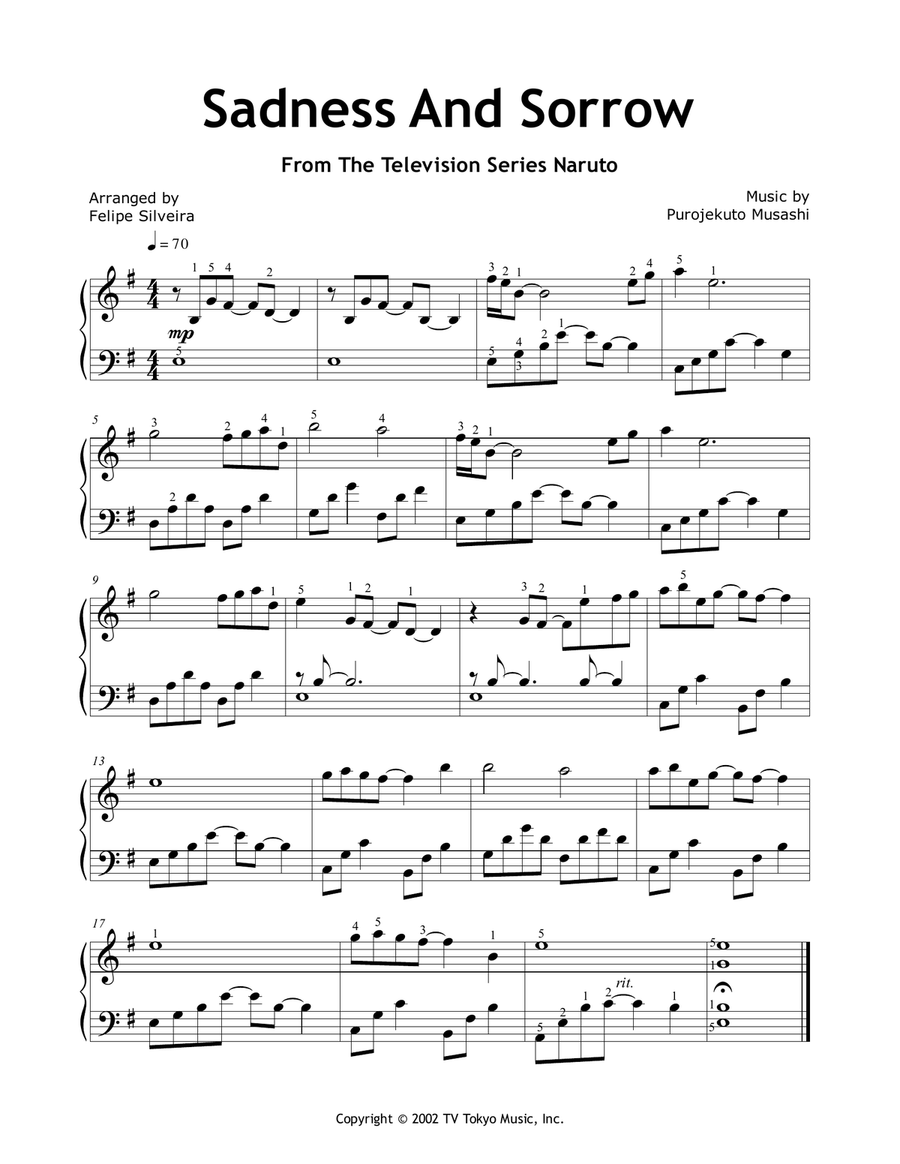 Sadness And Sorrow Easy Piano scores gallery preview page 1
