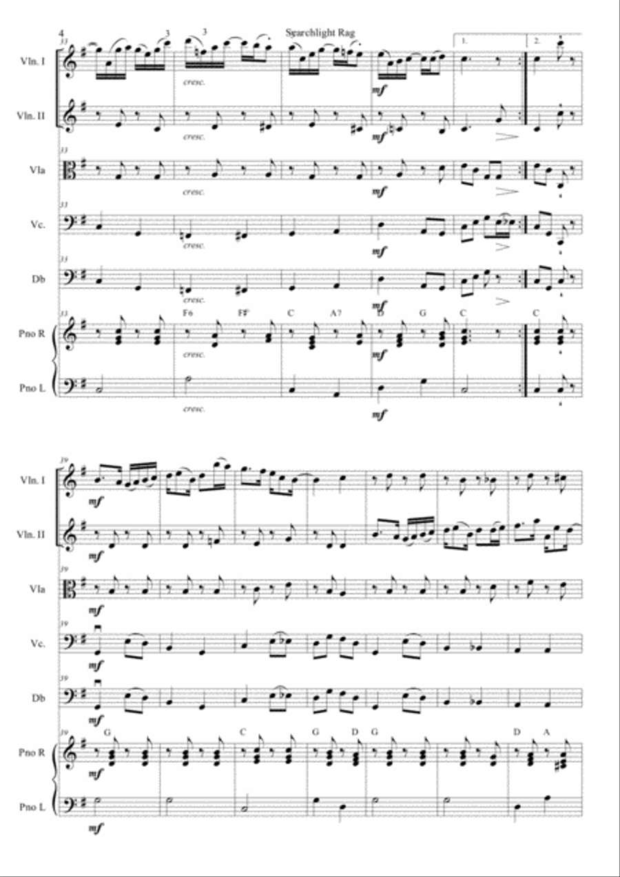 Searchlight Rag - Scott Joplin for string quartet/orchestra with optional piano Cello scores gallery preview page 4