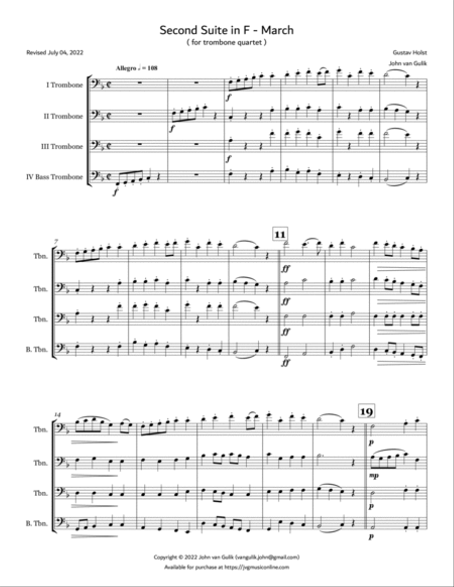 Second Suite in F - March - Trombone Quartet Trombone Quartet scores gallery preview page 2
