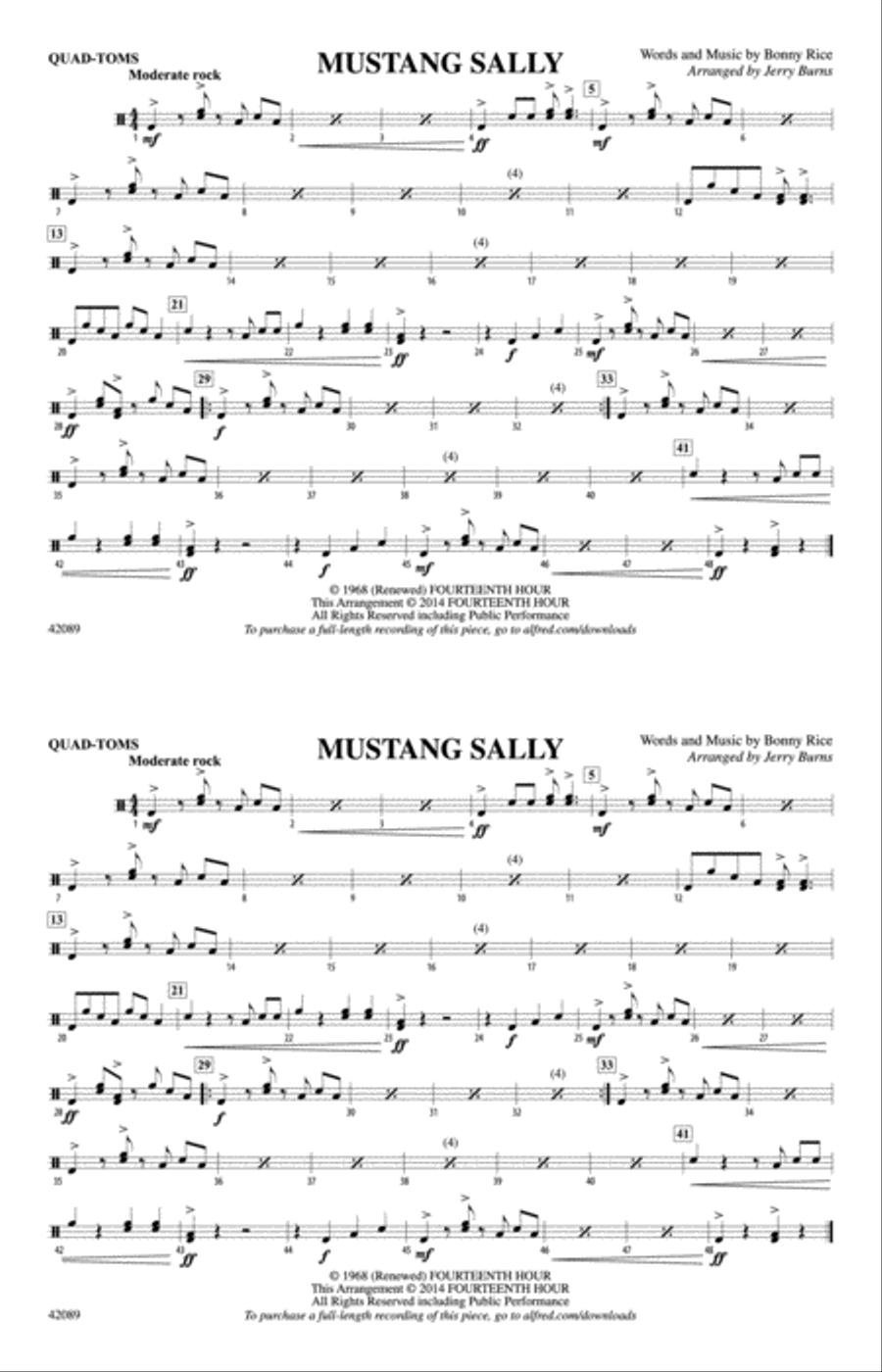 Mustang Sally: Quad-Toms Marching Band scores gallery preview page 1