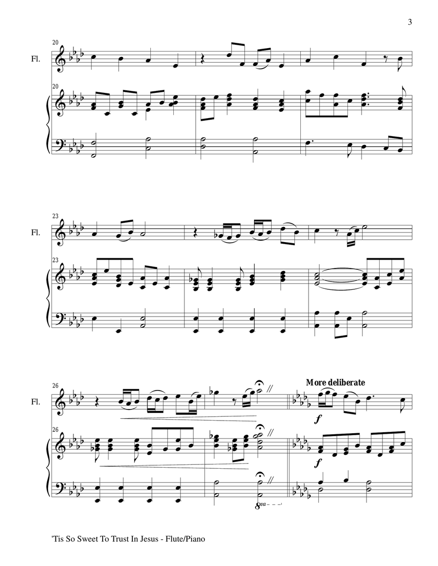 'TIS SO SWEET TO TRUST IN JESUS (Flute/Piano and Flute Part) Flute Solo scores gallery preview page 3