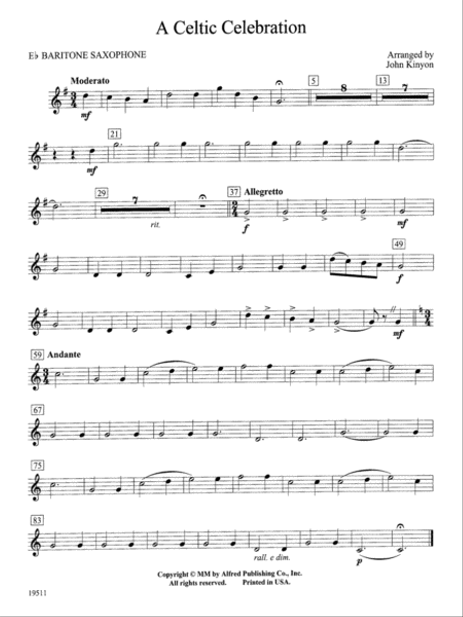 A Celtic Celebration: E-flat Baritone Saxophone Concert Band scores gallery preview page 1