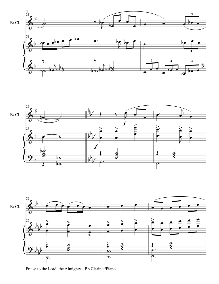 PRAISE TO THE LORD, THE ALMIGHTY (Duet – Bb Clarinet and Piano/Score and Parts) Woodwind Duet scores gallery preview page 4