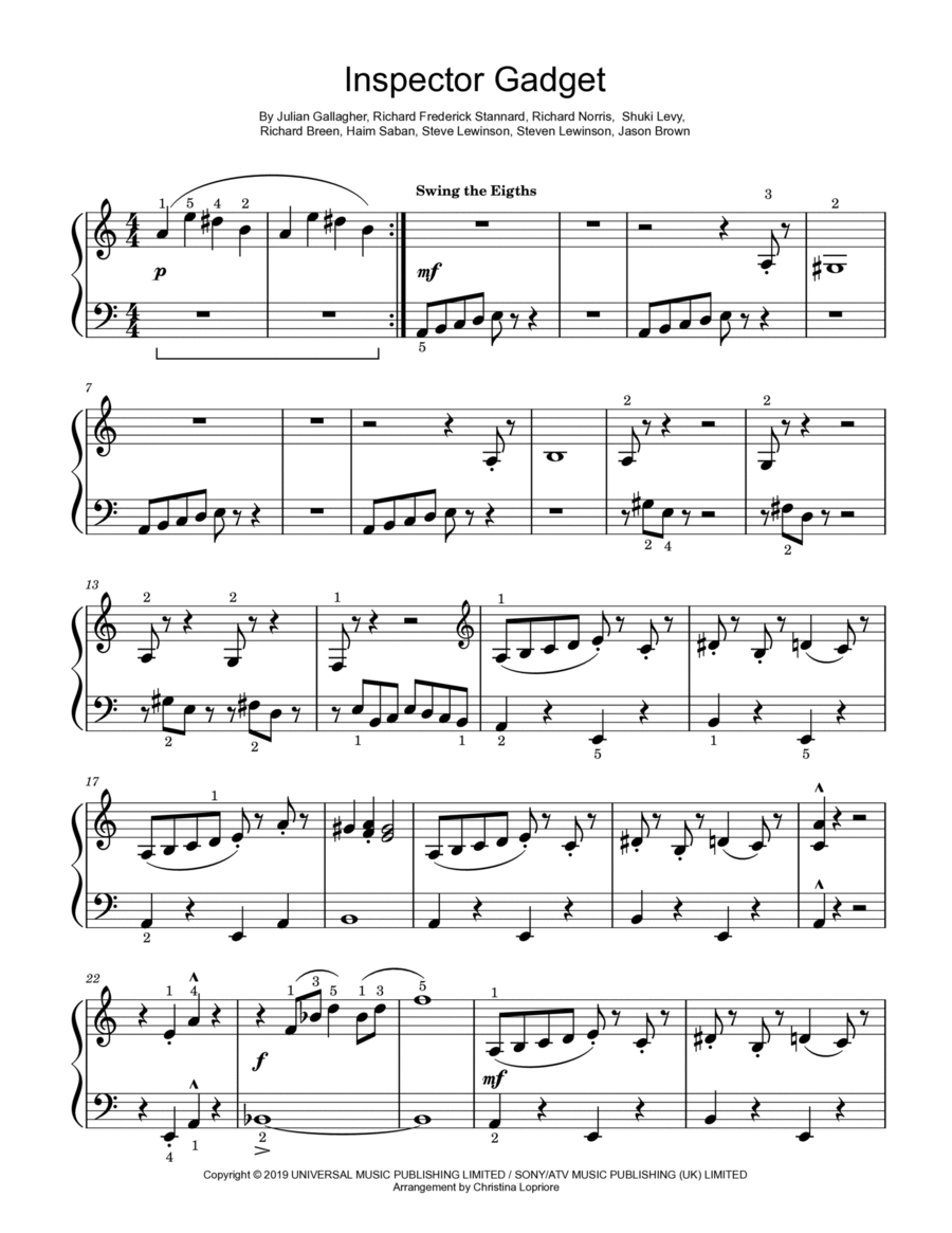 Inspector Gadget Piano Solo scores gallery preview page 1