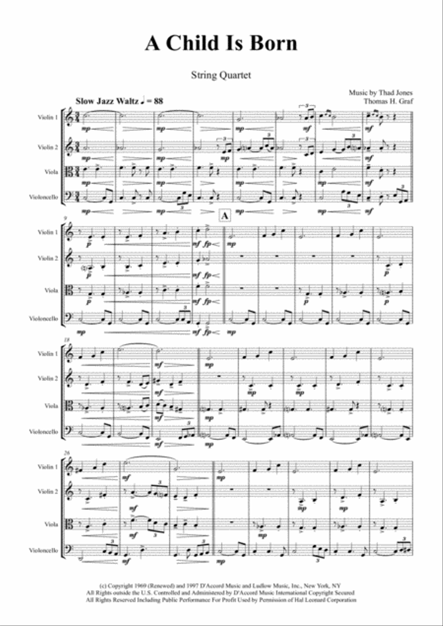 A Child Is Born String Quartet scores gallery preview page 1