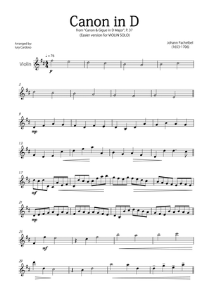 "Canon in D" by Pachelbel - EASY version for VIOLIN SOLO.