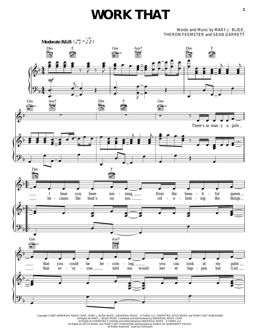 Work That Piano, Vocal, Guitar scores gallery preview page 1