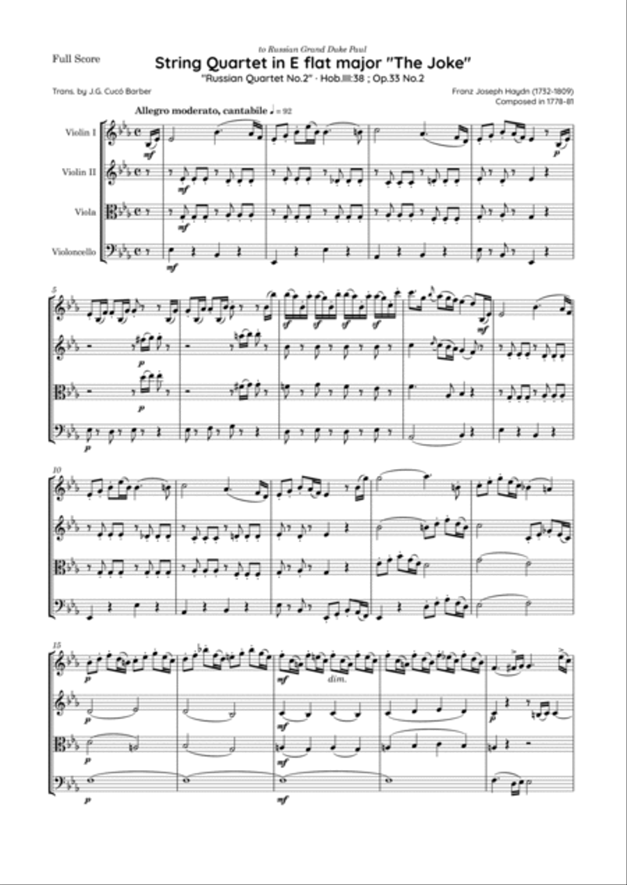 Haydn - String Quartet in E flat major, Hob.III:38 ; Op.33 No.2 · 