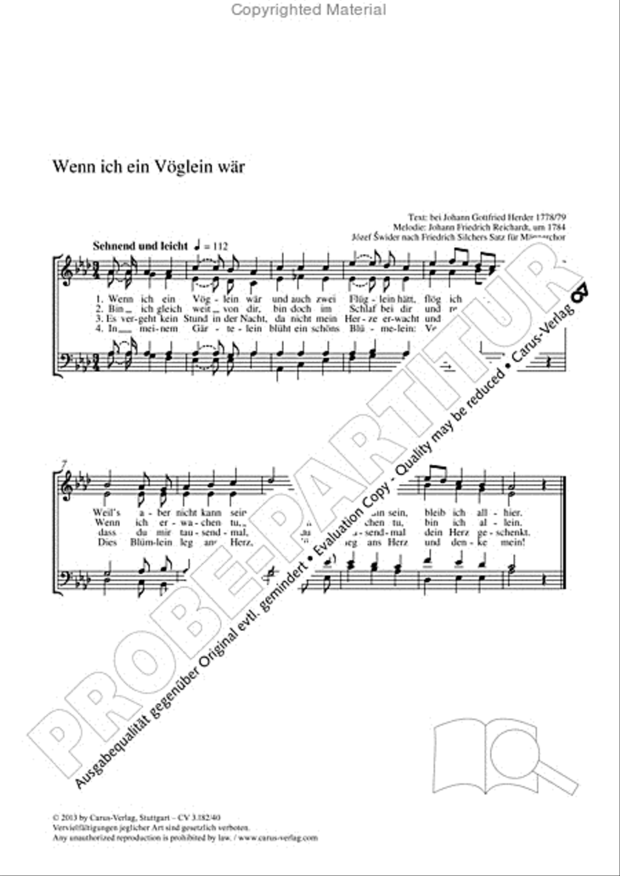 Wenn ich ein Voglein war 4-Part scores gallery preview page 2