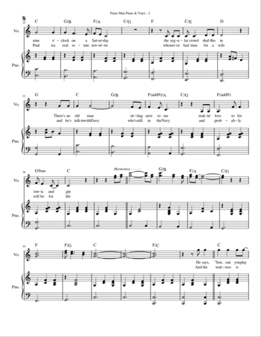 Piano Man Voice scores gallery preview page 2