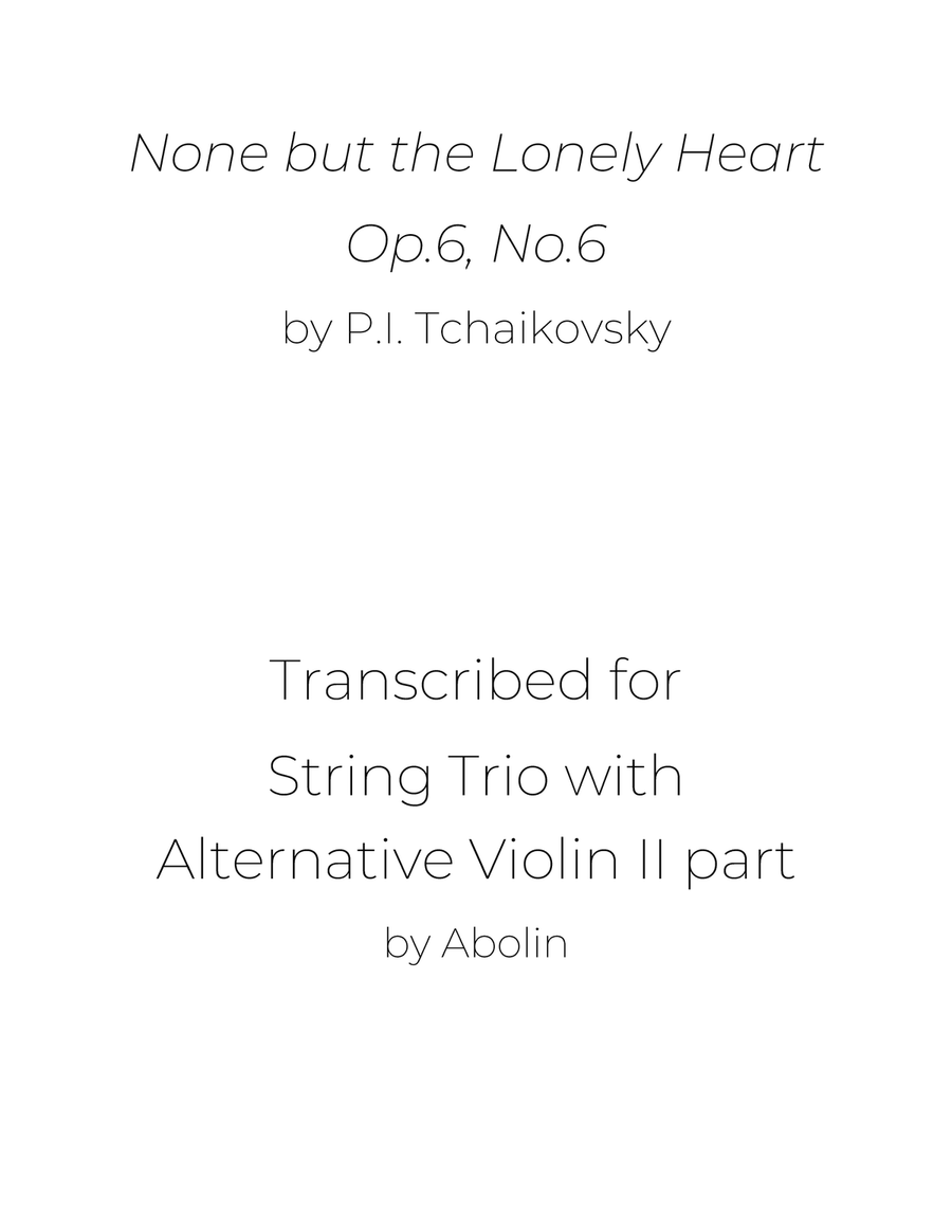 Tchaikovsky: None but the Lonely Heart - String Trio, or 2 Violins and Cello String Trio scores gallery preview page 1