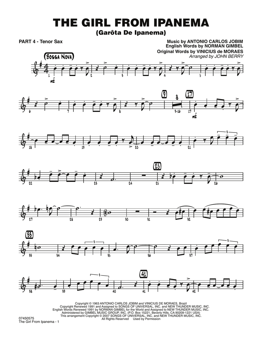 The Girl From Ipanema (Garota De Ipanema) - Part 4 - Bb Tenor Sax Jazz Ensemble scores gallery preview page 1
