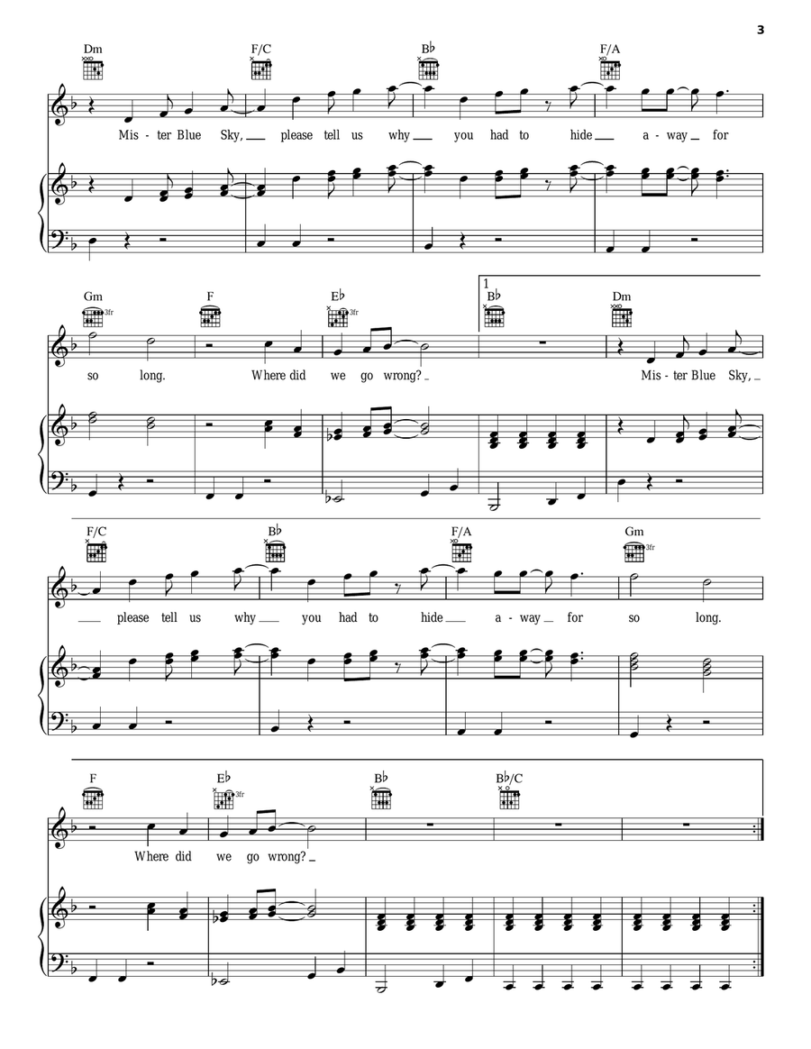 Mr. Blue Sky Piano, Vocal, Guitar scores gallery preview page 3