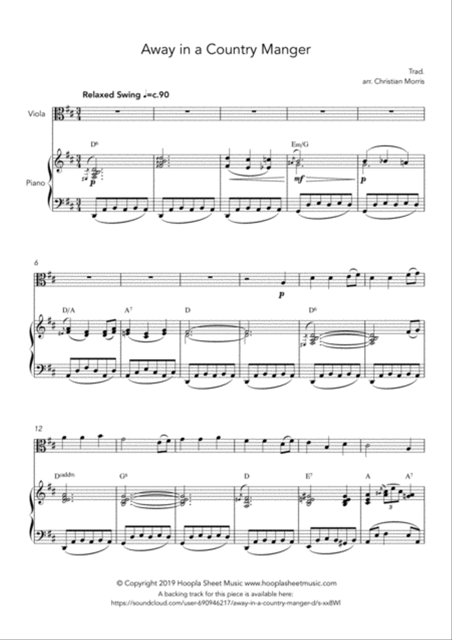 Away in a Country Manger Viola Solo scores gallery preview page 1