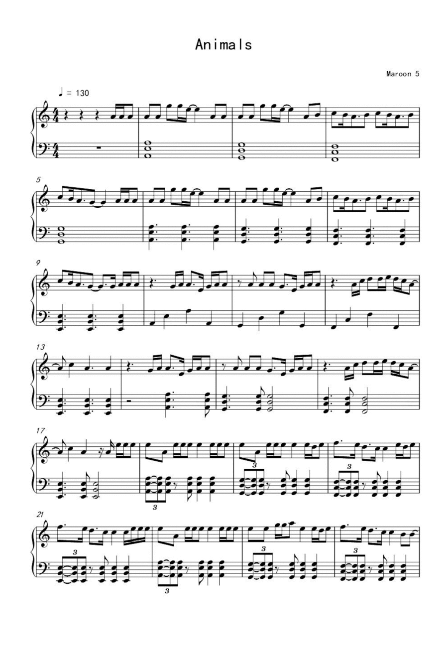 Animals Animals Piano Solo scores gallery preview page 1